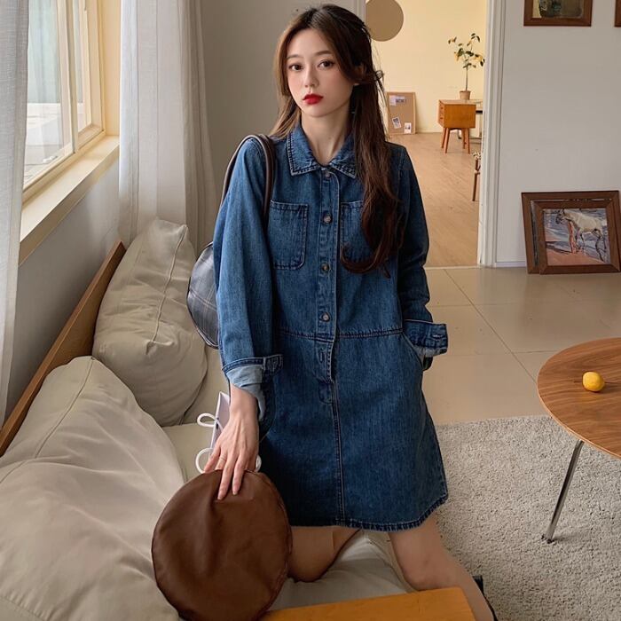 スプリングオータムルーズスカート カジュアルスリムシャツ ドレス レディース ロング 春物 秋物 1号婦人76552097921