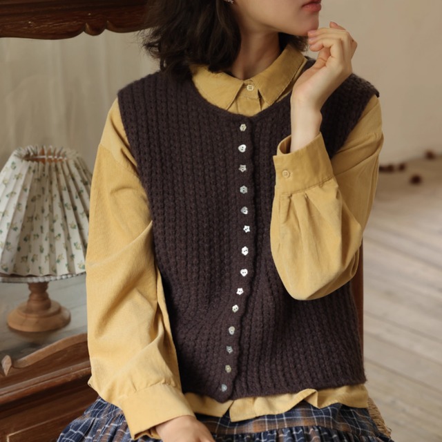 デザインボタンニットベスト F3884
