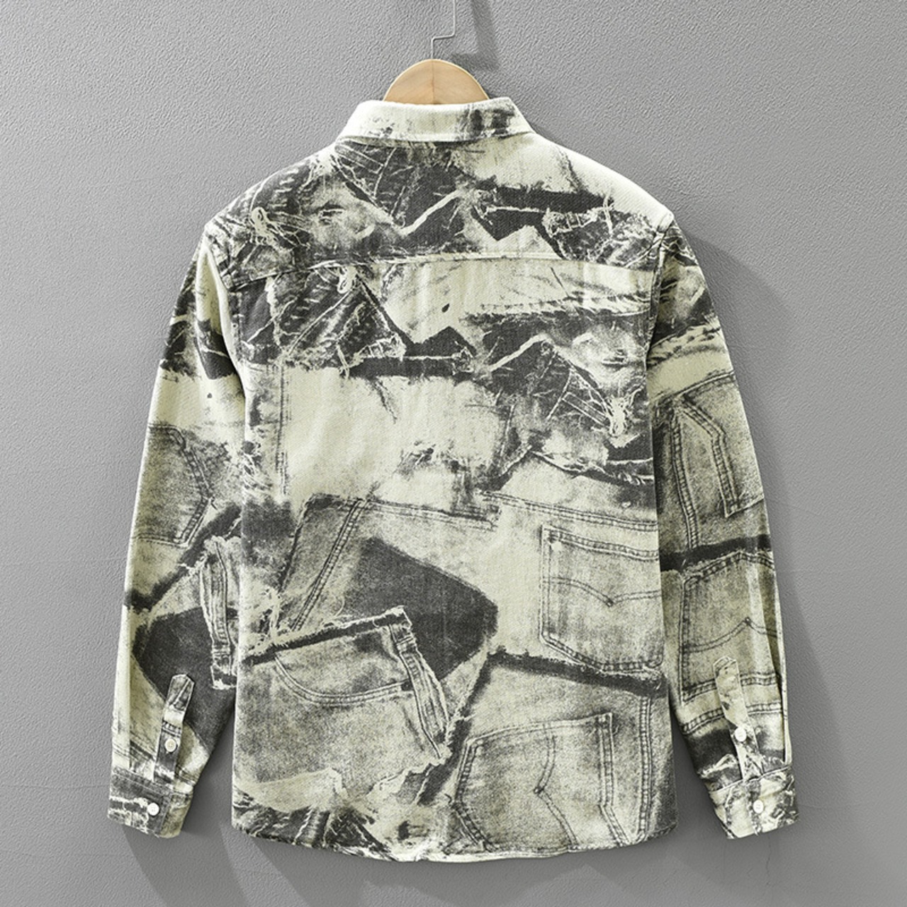 【M-3XL】Denim Print Long Sleeve Shirt / デニム プリント 長袖 シャツ