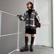 ラージチェックニットCD/ブラウン