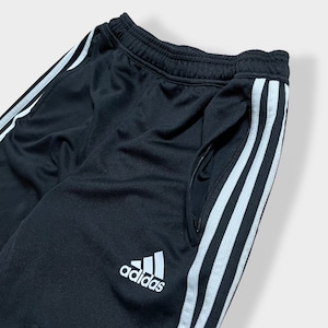 【adidas】トラックパンツ TRACK PANTS サッカー フットサル ジャージパンツ ジャージ下 裾チャック パフォーマンスロゴ プリント スリーストライプ CLIMACOOL アディダス 黒 US古着