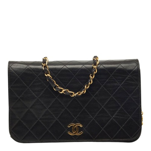 シャネル ココマーク マトラッセ プッシュロック チェーンショルダーバッグ ブラック ラムスキン レディース CHANEL 【中古】