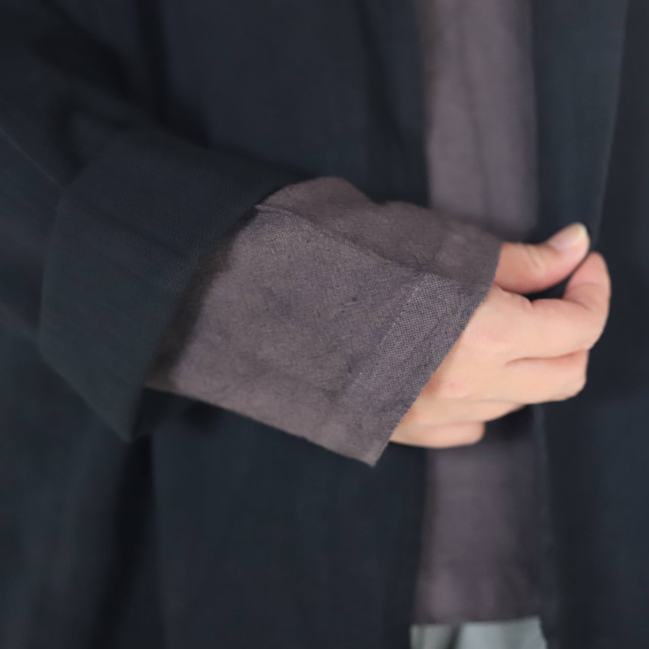 【美品】ヂェン先生の日常着　へちまえりロングコート　黒 ヂェン先生の日常着 ヘチマ衿コートM | nagaya.project