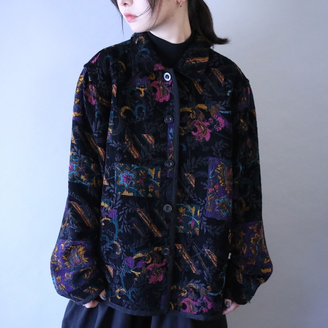 "reversible" beautiful pattern box silhouette chenille weave jacket