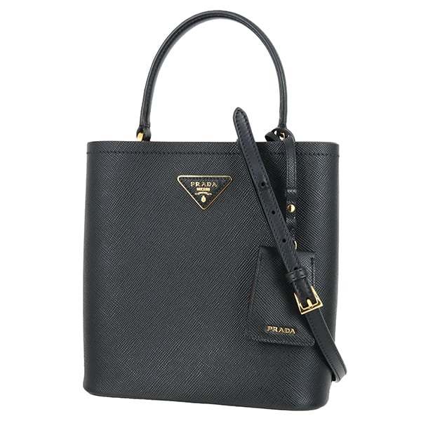 Used PRADA プラダ パニエ 1BA212 サフィアーノ 黒×赤 ギャラ付 中古美品
