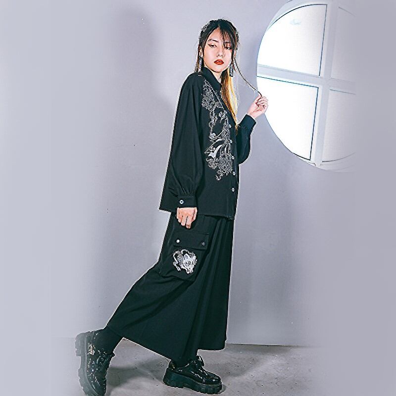 【みのり】古怪舎 チャイナ風 袴パンツ 漢服 ガウチョ M チャイナ風 中華服 チャイナ風 中華服 古怪舎 サブカル系 ワイド