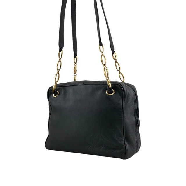 LOEWE ロエベ セミショルダーバッグ ブラック アナグラム ナッパレザー チェーンショルダー vintage ヴィンテージ オールド 7ygaha