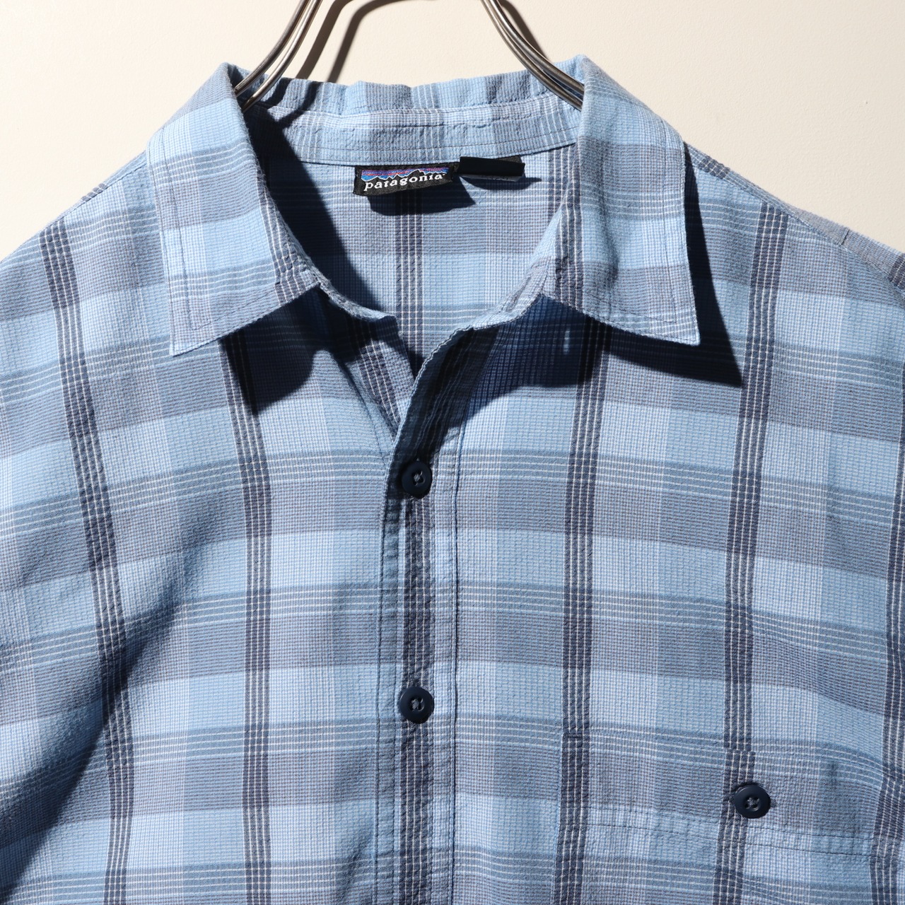 美品 M 03年 青 パッカーウェアシャツ Patagonia パタゴニア ブルー puckerware shirt チェック