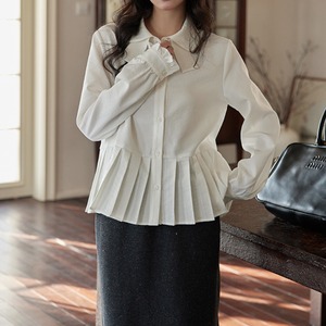 white lapel pleated shirt