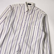 BIGLIDUE ITALY ビリドゥーエ ストライプ 長袖シャツ 48/ホワイト×パープル系 メンズ