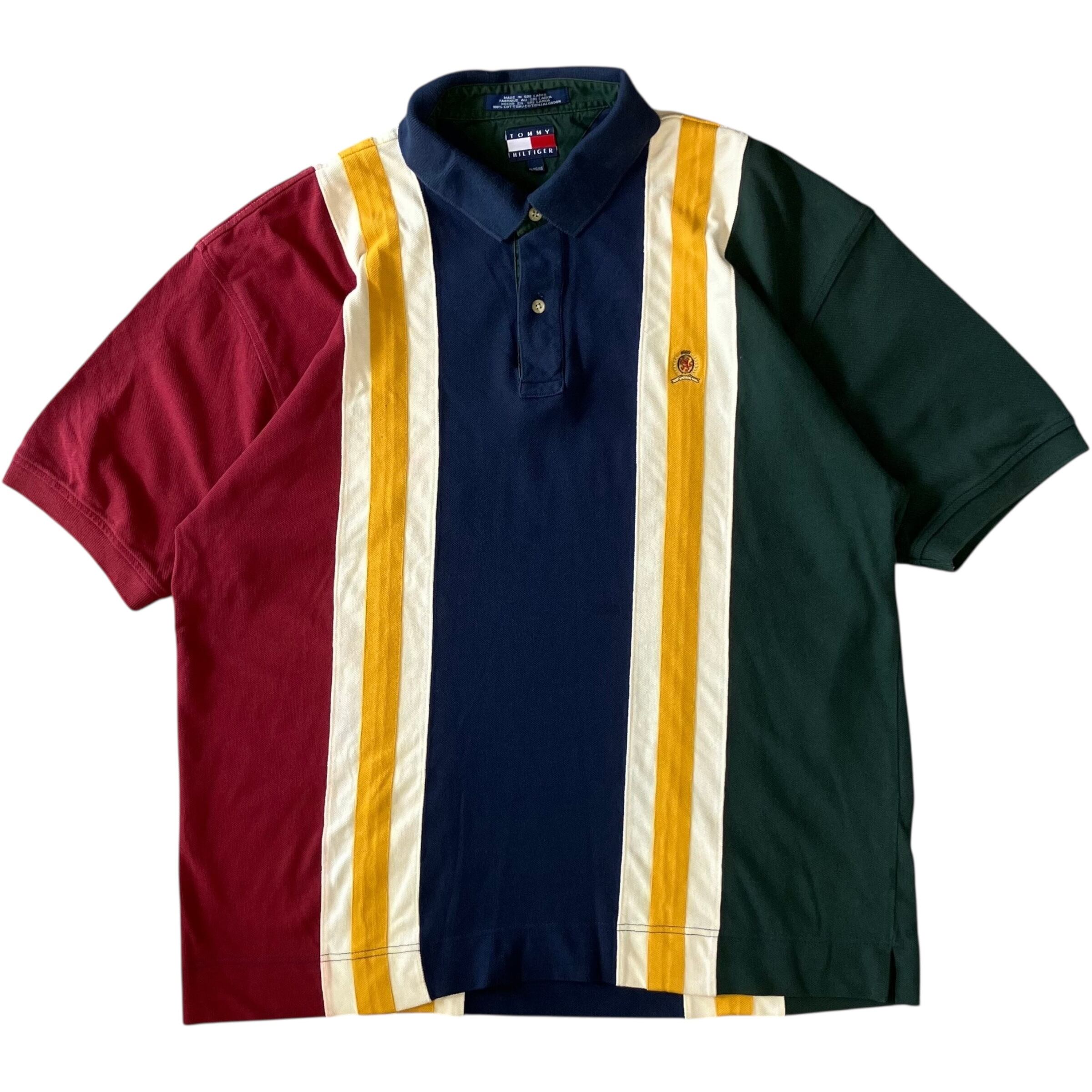 《XL》TOMMY HILFIGER トミーヒルフィガー ポロシャツ ストライプ ワンポイント No.2906