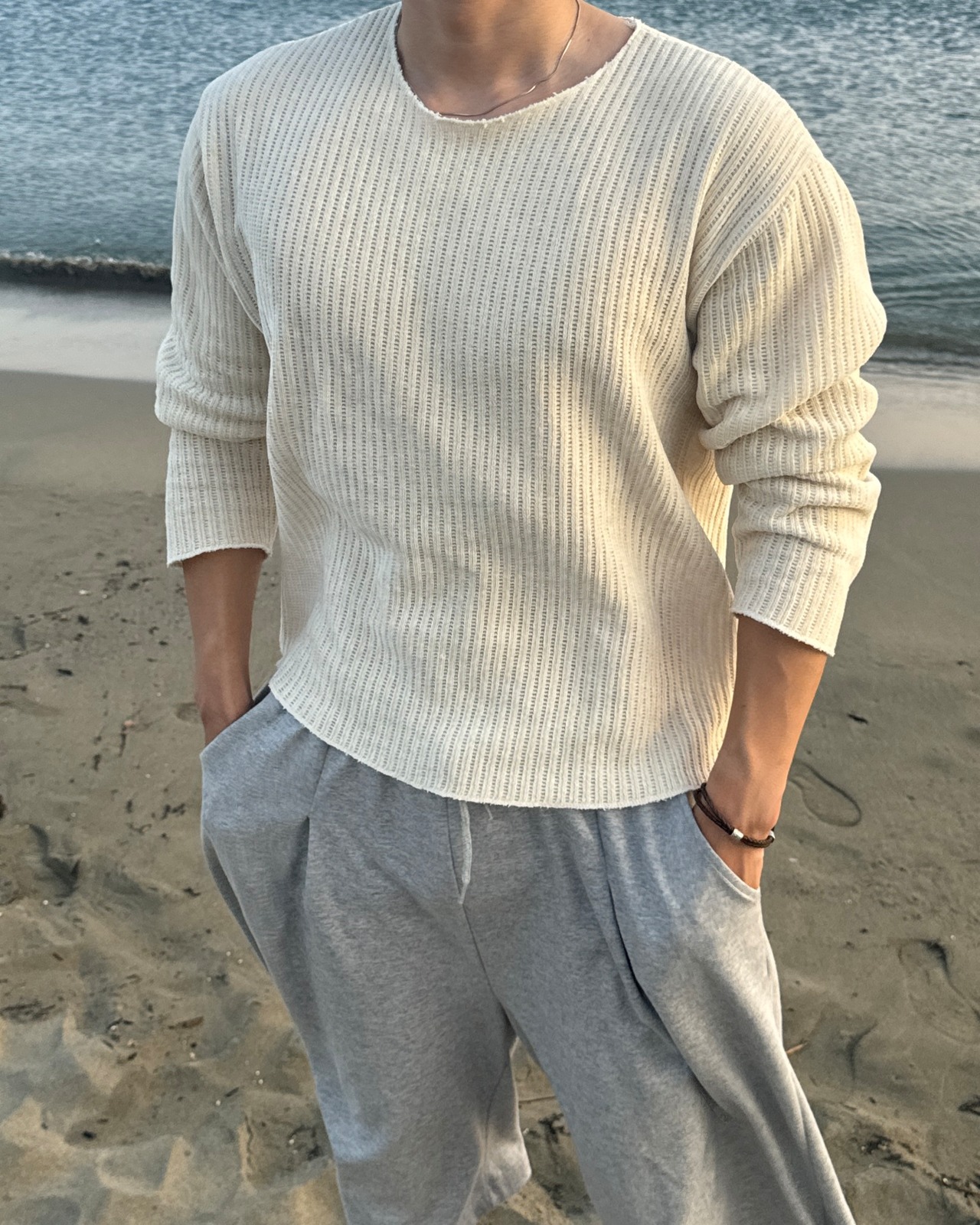【Muscle Fit】Ribbed Velour Deck Cropped Knit (4color) - 5