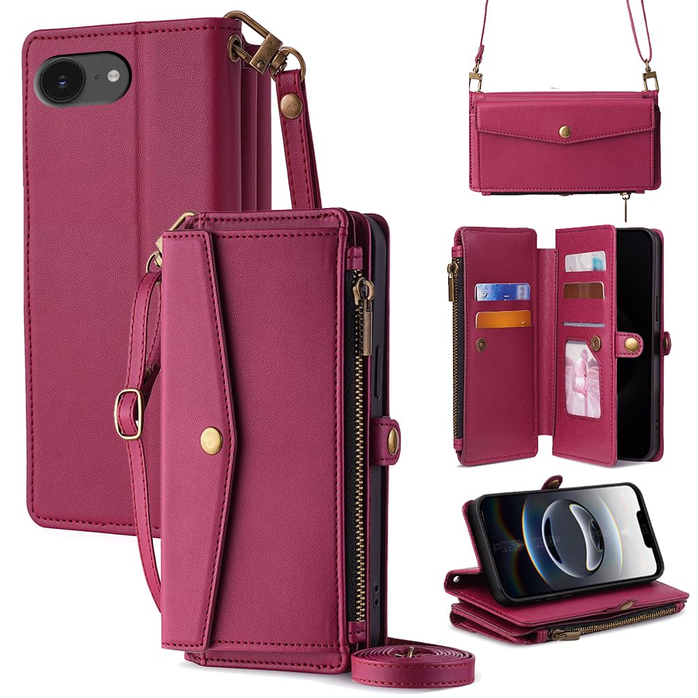Cacheluna 手帳型ケース ショルダーケース for iphone 手帳型 ショルダーケース レザー for iPhone 17E iPhone 16E 斜め掛けと手持ちー スマートフォンケース 財布型 対応 アイフォン 肌触り良い 便利