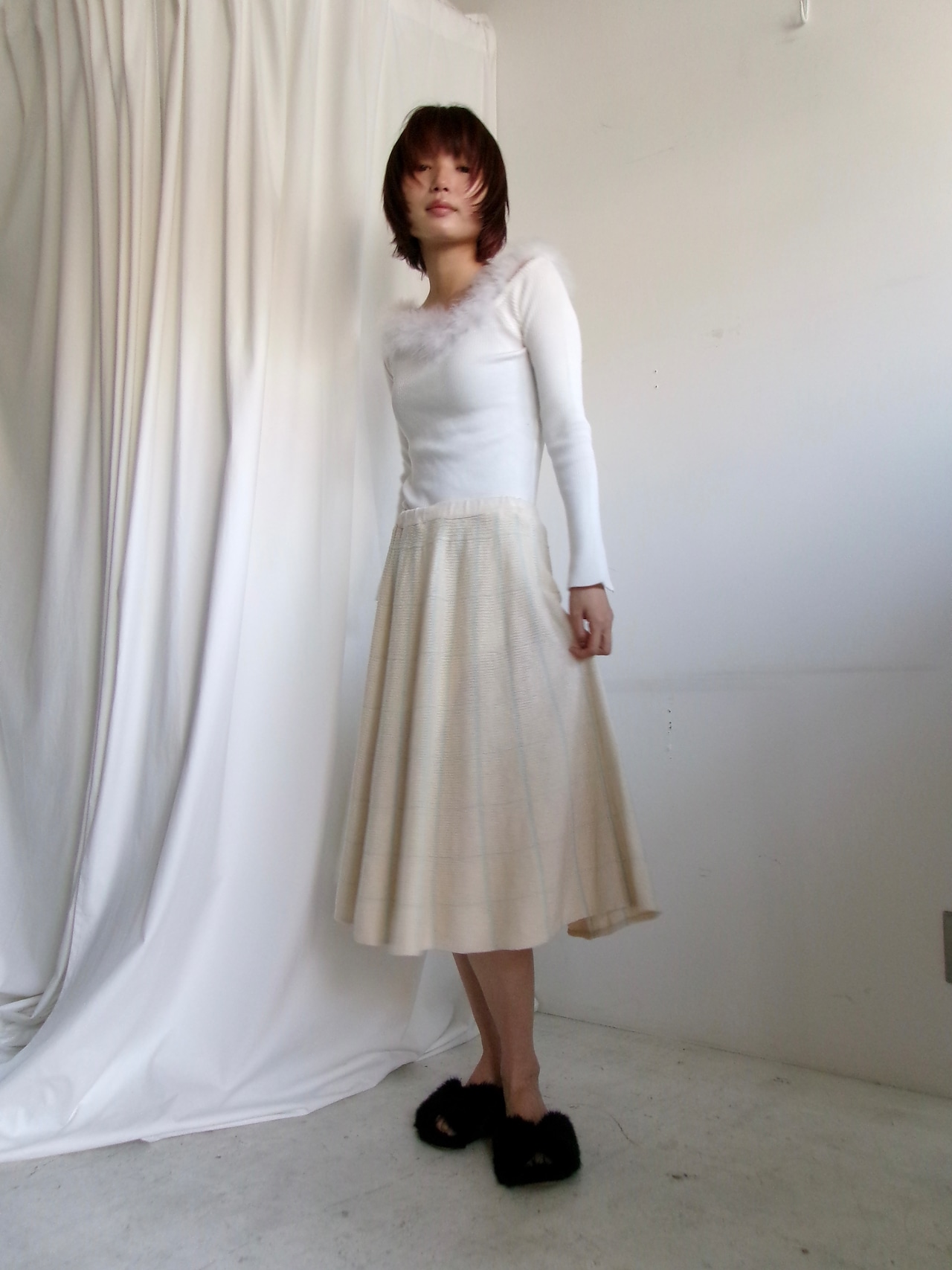 Fur shawl tight knit top