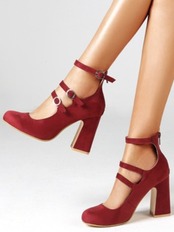 【0297】Ankle Strap Chunky Heel Pumps Shoes