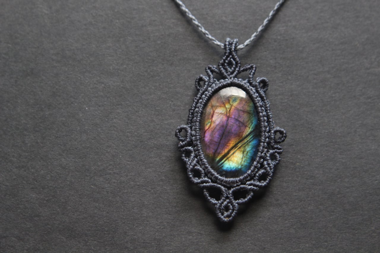 Multi Purple Labradorite micro macrame pendant