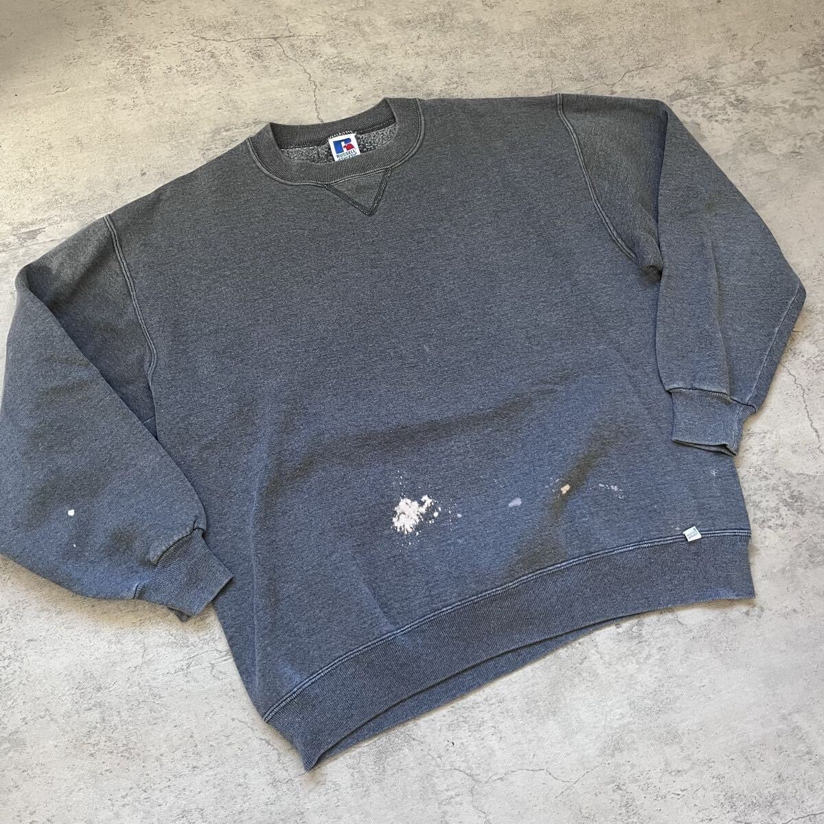 XL】90s USA製 RUSSELL ATHLETIC 無地 前V スウェット チャコール
