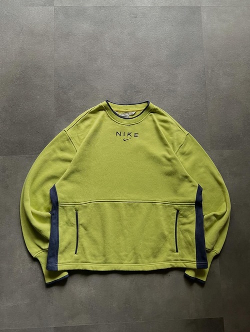 00s NIKE 刺繍ロゴ スウェット ライムグリーン テック Y2K