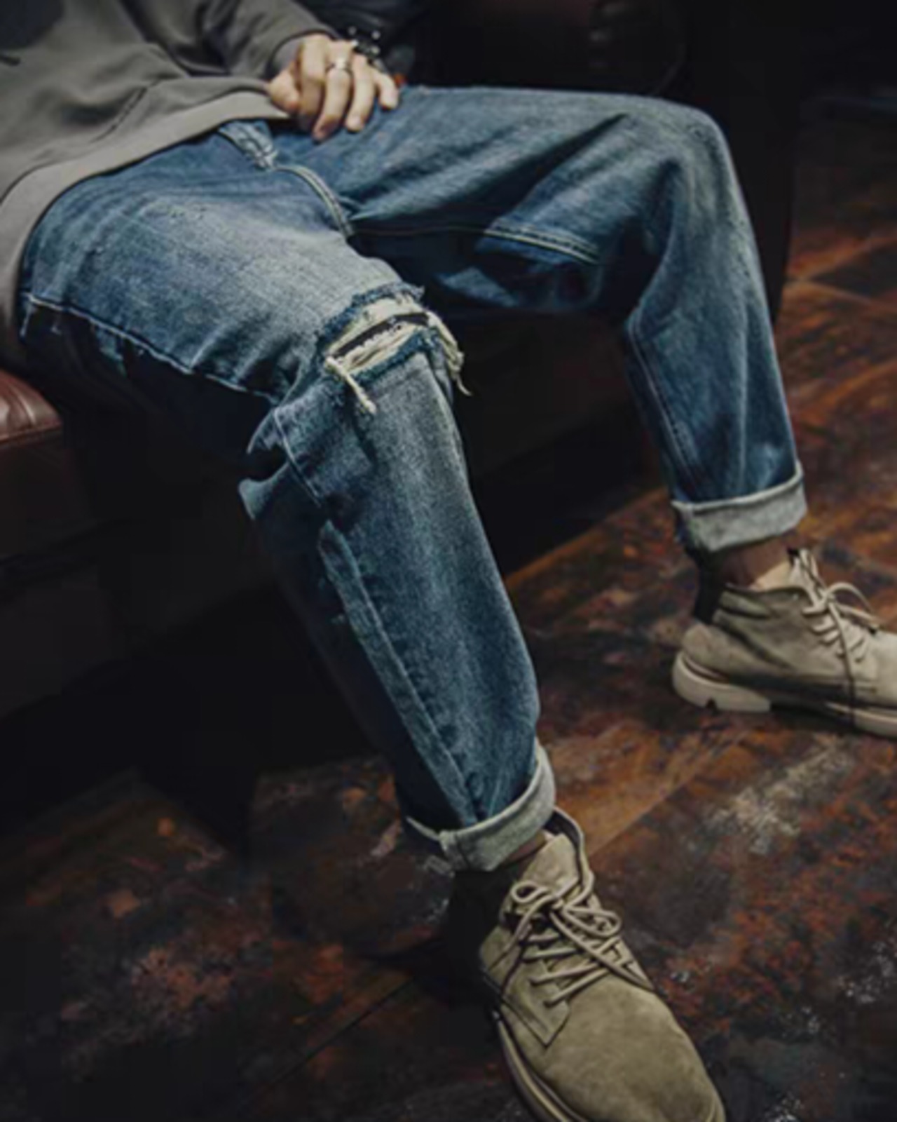 Retro Ripped Loose Jeans  K0434