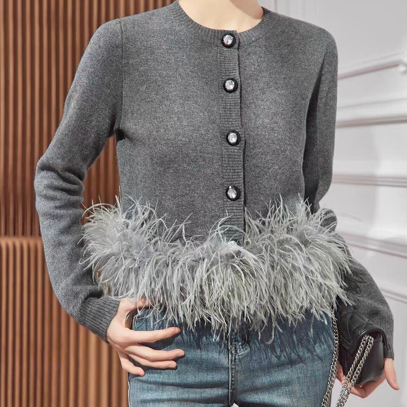 全2色裾フェザーカーディガン【060908】 | ROSE AURA