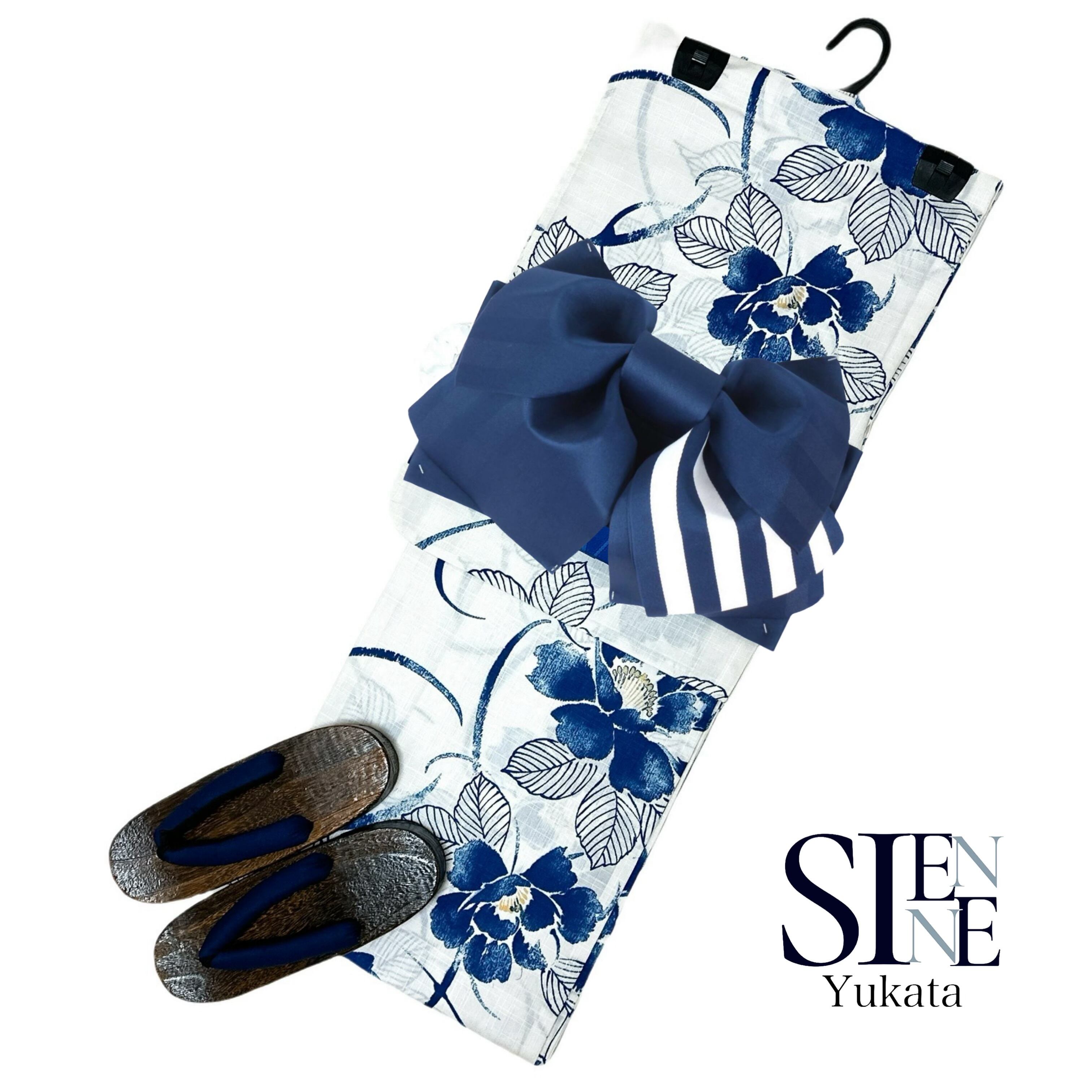 浴衣ジェンヌ 浴衣3点セット 結び帯 白 黒 浴衣 作り帯