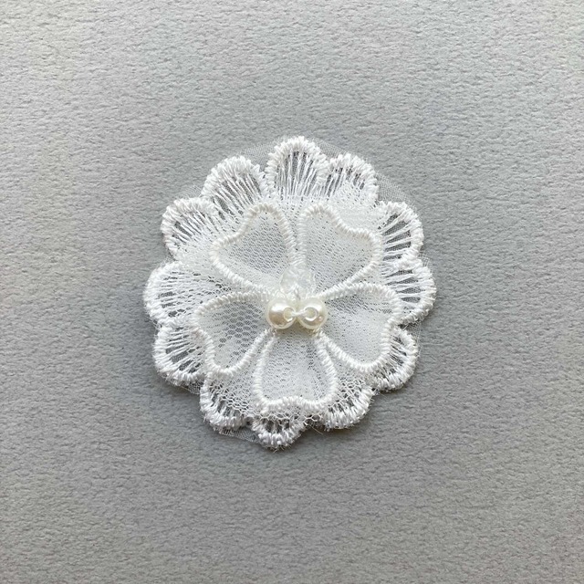 〈再入荷〉ビーズ付ひらひらお花モチーフレース（白/1p）