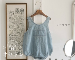 【anggo】ブラウニーオーバーロンパース デニム 60〜80cm  230711