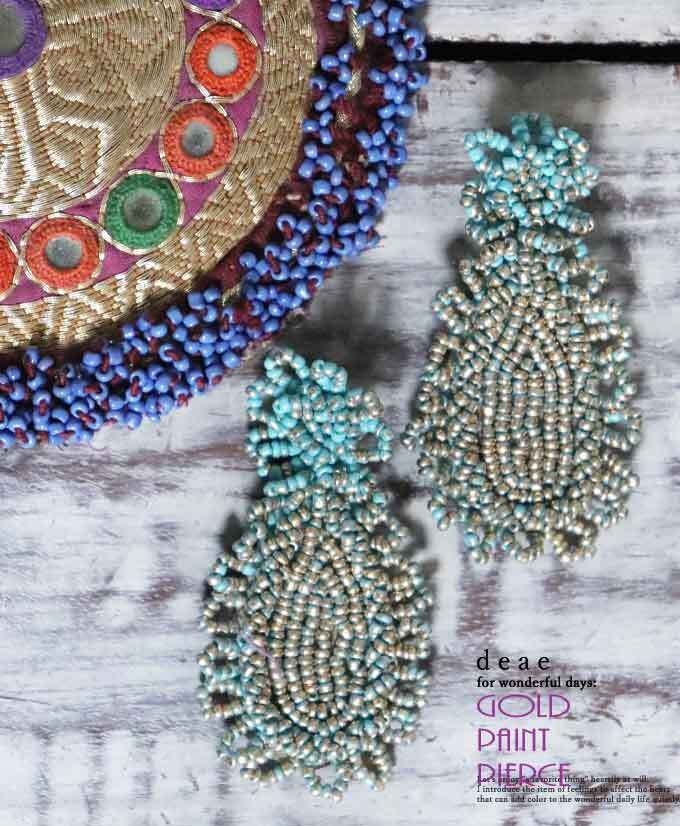 ピアス【ライトブルー】DEAE ゴールドカラーのペイント ビジューピアス 雫 ドロップ ピアスde10150