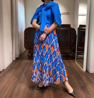 geometric print pleats skirt blue