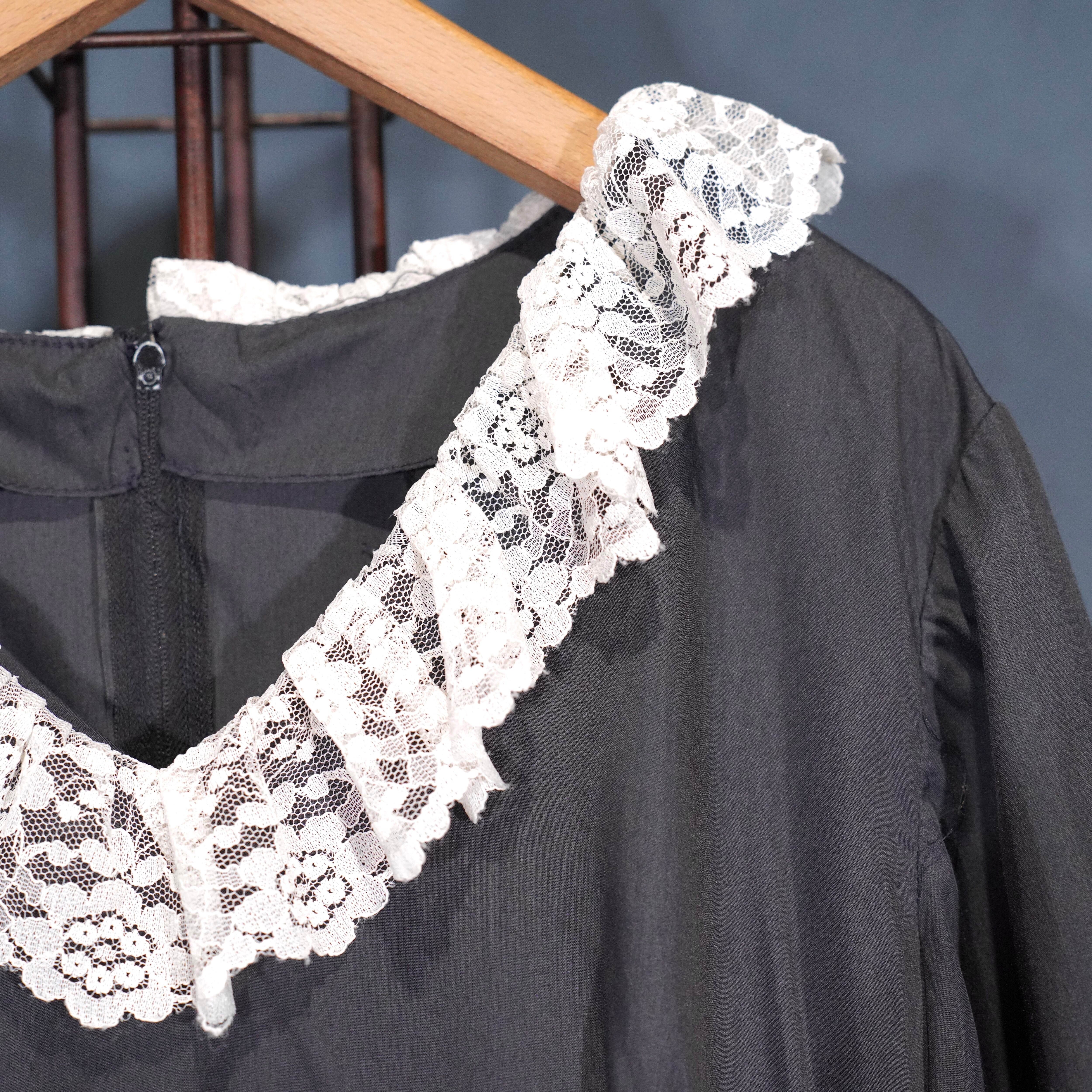 60's～70's USA VINTAGE BLACK COLOR LACE DESIGN DRESS ONE PIECE/60