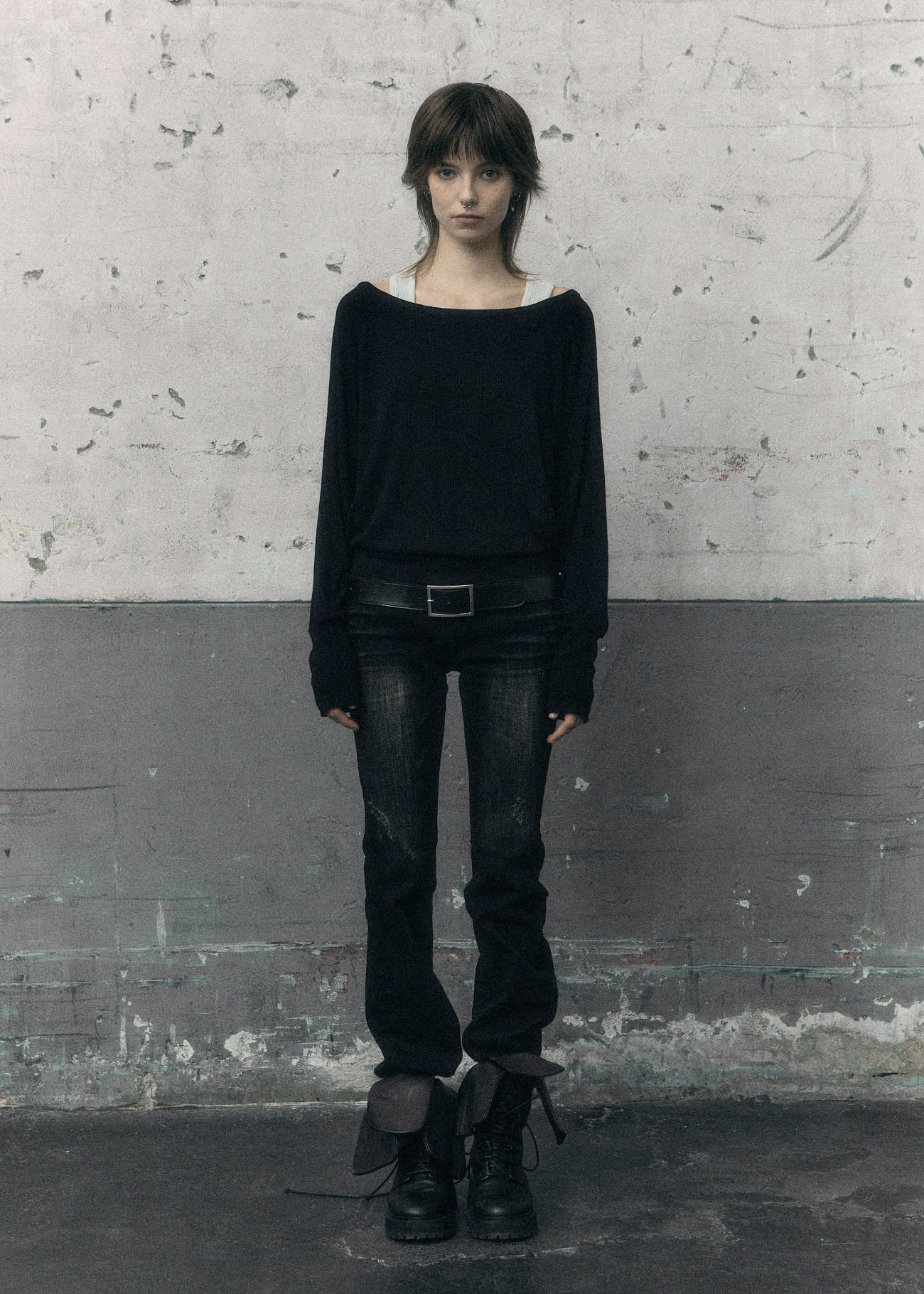 BOHEMIAN SEOUL] LOOSE BOAT NECK LONG SLEEVE, BLACK 正規品 韓国