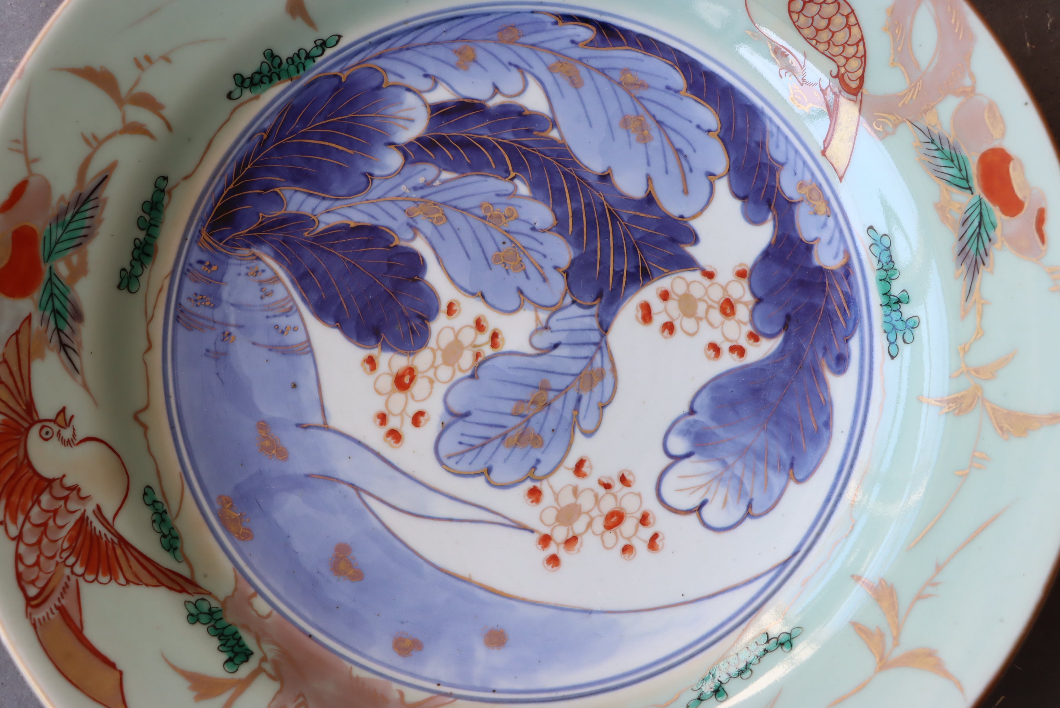 古伊万里 青磁 橘鳳凰大根文 大皿 一尺二寸/Old Imari large size