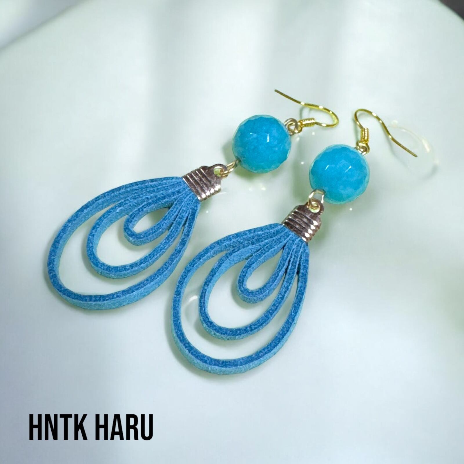 HNTK ブルージェイド＆革紐ループ イヤリングピアス選択 P0376 | hntkharu