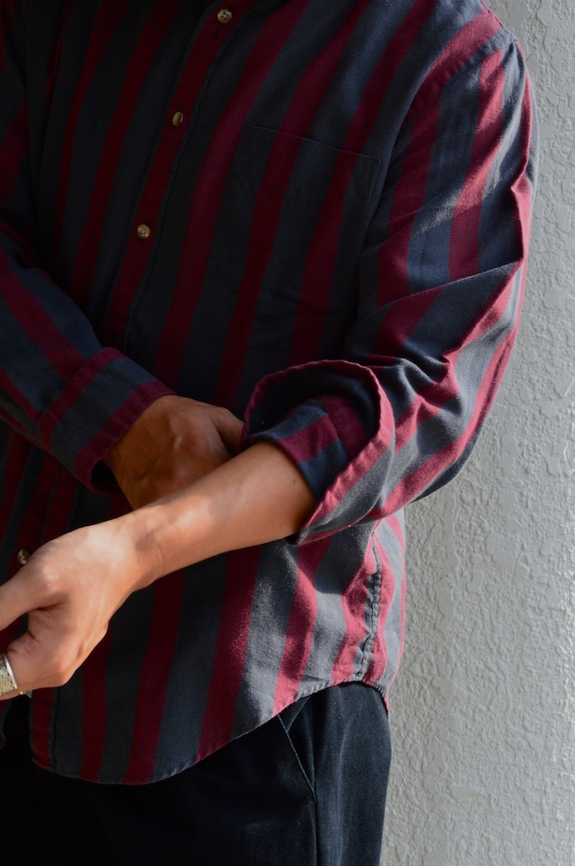 1990's Herringbone Print Cotton Gauze Stripe Shirt by Wrangler PB Brand RN53894 ラングラー 90s オールドプライベートブランド