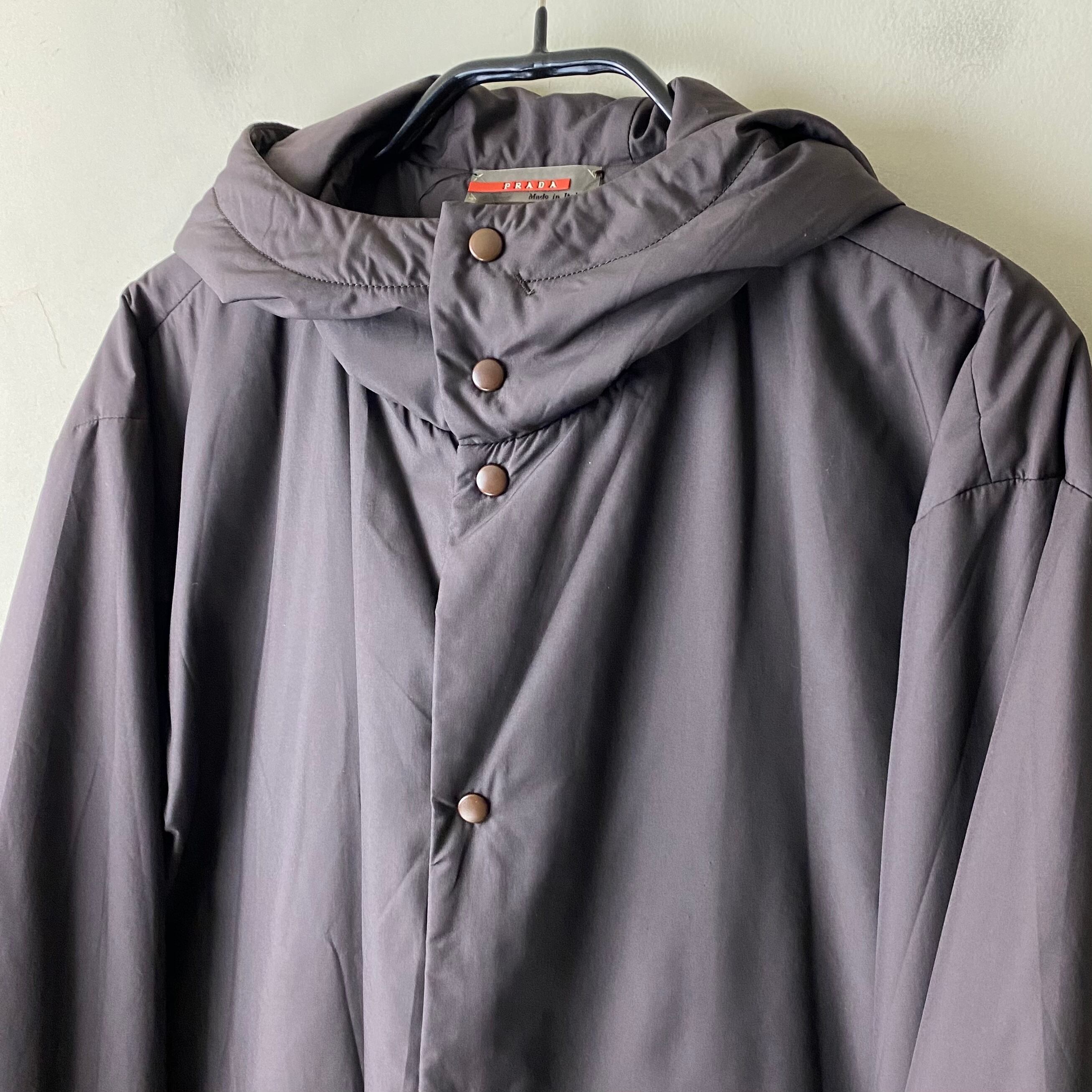 PRADA SPORT lightweight nylon padding hi-neck jacket with hoodie  