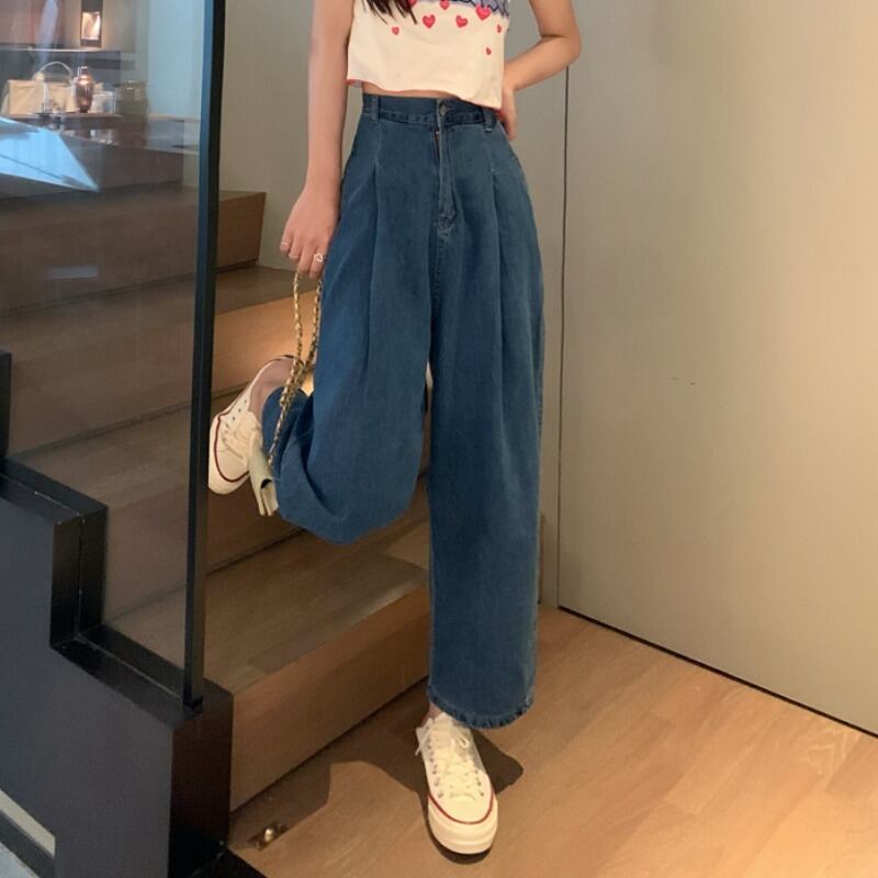 ジーンズ サマー薄手ルーズパンツ ハイウェストクロップド 夏物 1号婦人25731214604