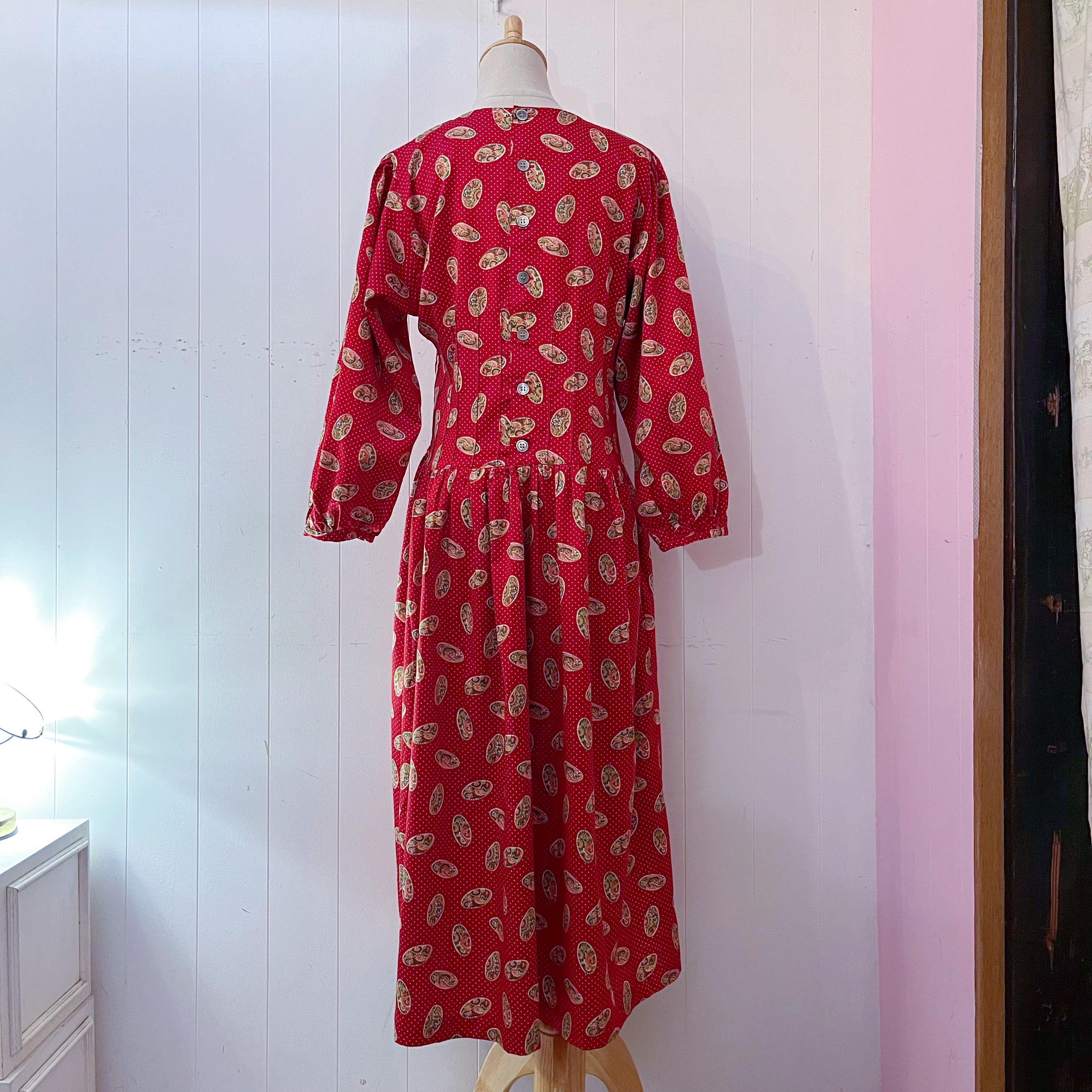 red paisley dot back button one-piece