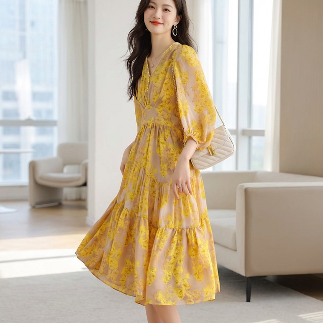 Aラインロングワンピース（2color） A0908