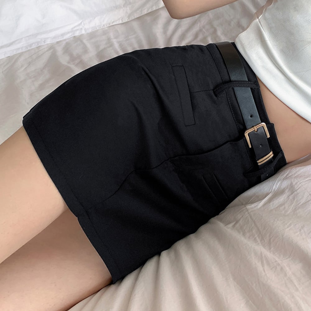 ミニスカート スーツスカート ベルト付き ハイウエスト 膝上スカート