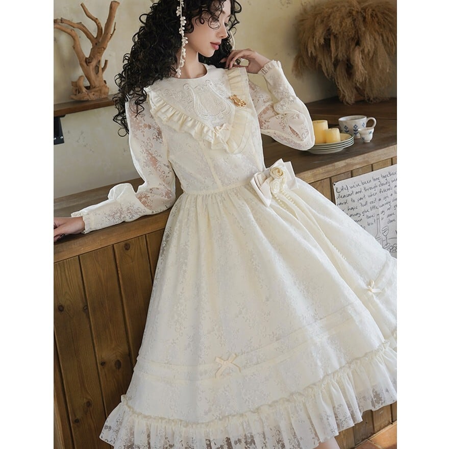 withU ゴスロリ ワンピース ゴスロリ ワンピース 黒 白 付け襟 ロングドレス 鍵チャーム 4点