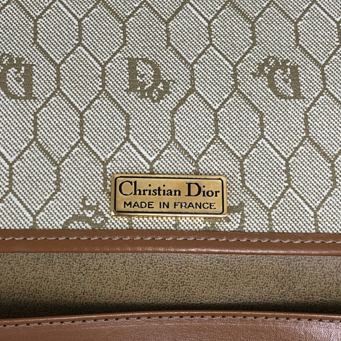 Christian Diorパーティバッグ ベージュ ビンテージ 総柄 チェーン Christian Dior クリスチャン ディオール ハニカム柄 PVC チェーン