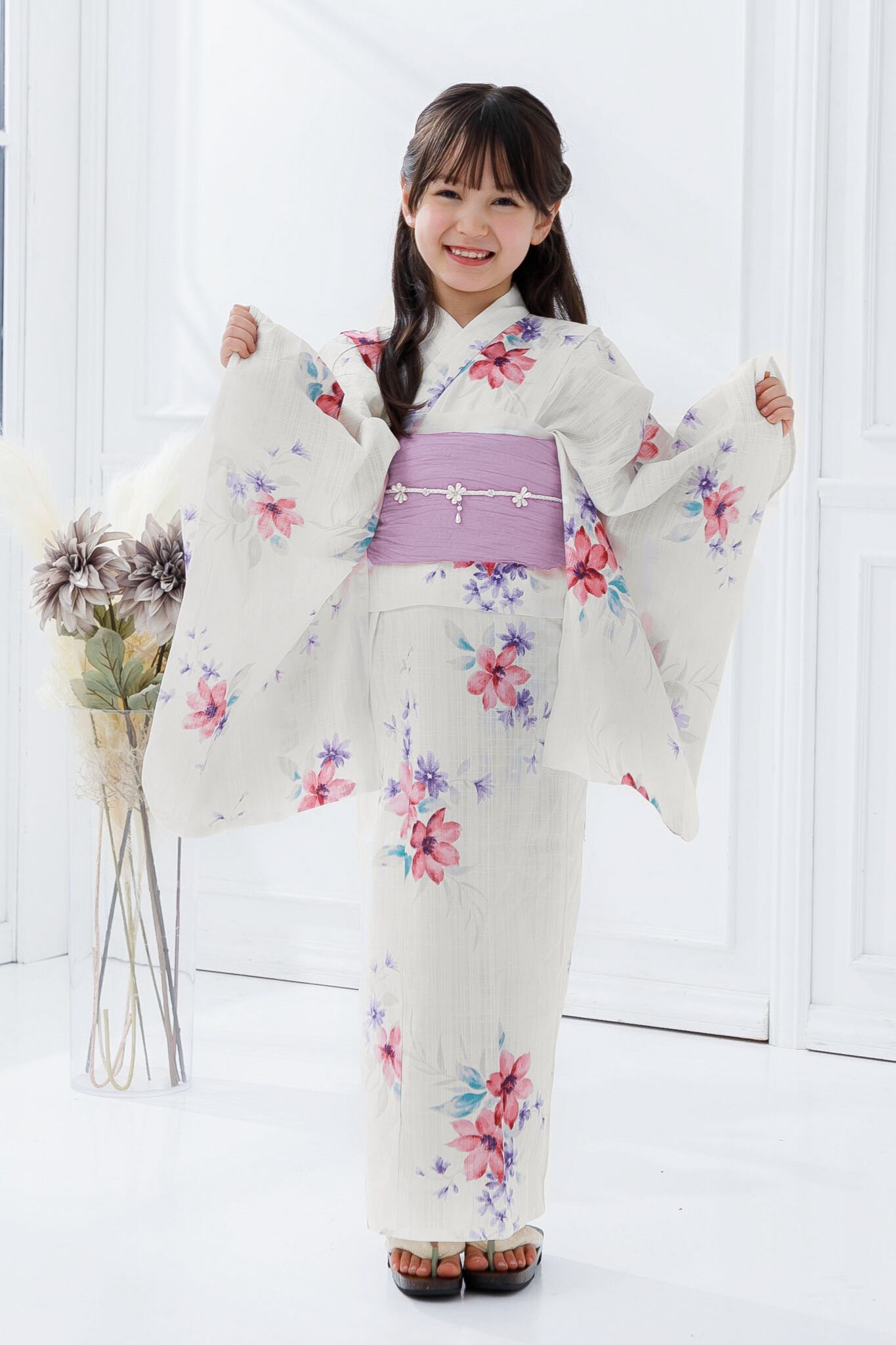 キッズ浴衣2点セット彩り流れる花遊び Y4-95