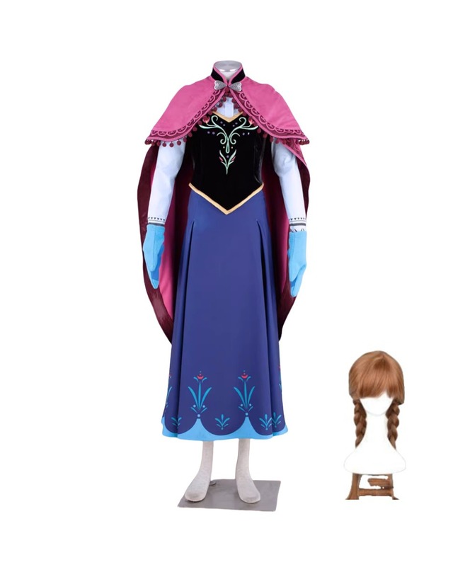 K2979b　ディズニー 　アナと雪の女王 アナ Anna 風　コスプレ衣装 +マント+手袋 +ウィッグ　cosplay　コスチューム ハロウィン　イベント