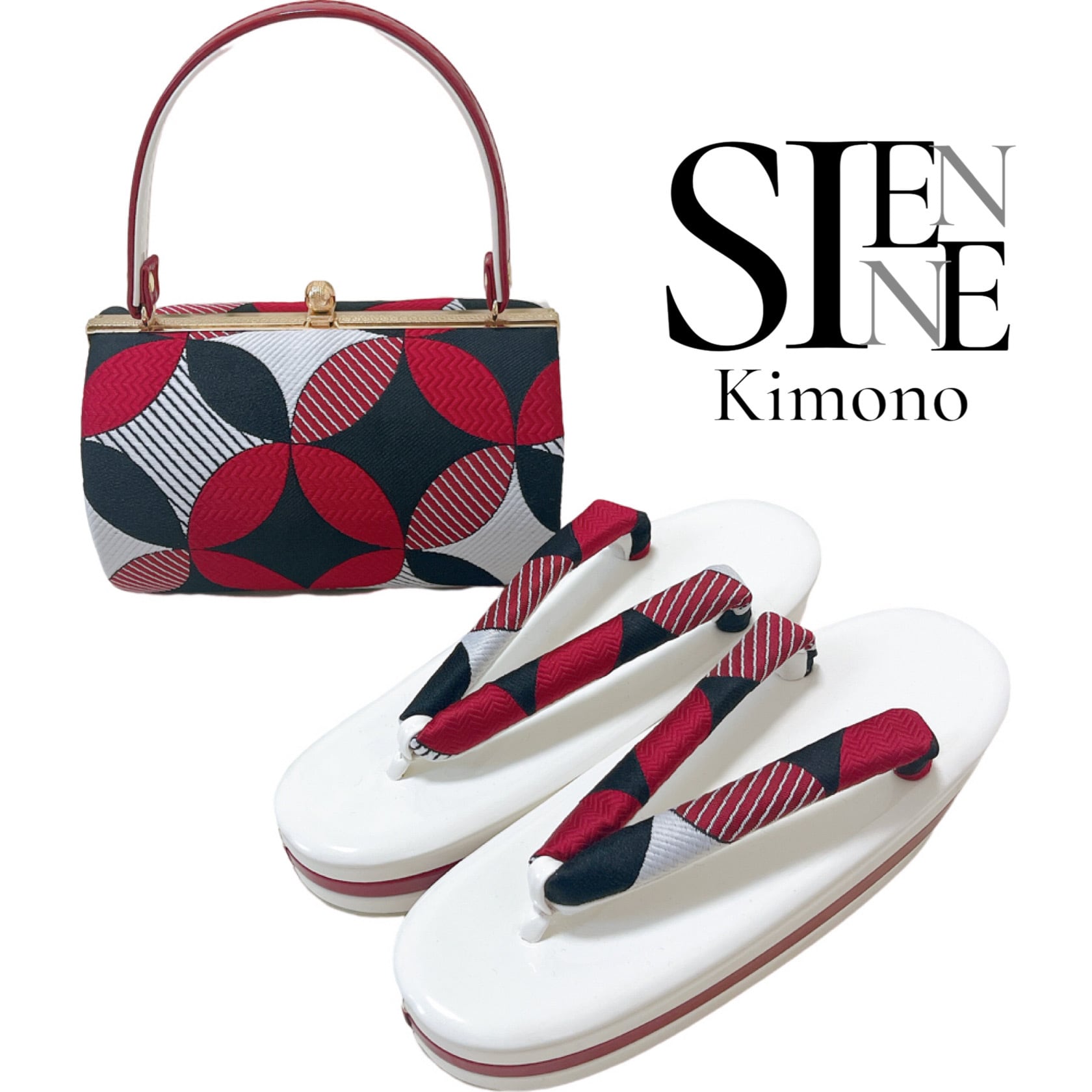 Kimono Sienne 草履バッグセット 草履セット 着物 成人式 振袖 袴 卒業式 和装 和装バッグ 草履 白 赤 黒 七宝 | Kimono  Sienne