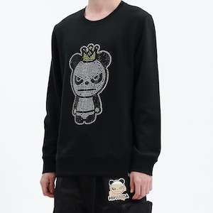 送料無料【HIPANDA ハイパンダ】メンズ キングパンダ ラインストーン クルーネック スウェット トレーナー MEN'S RHINESTONE KING HIPANDA LOGO CREW NECK SWEAT SHIRT / BLACK