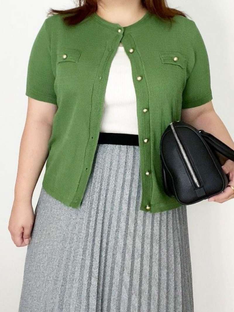 爽やかなカラーが夏にぴったり 胸フラップポケット五分袖カーディガン 五分袖 おしゃれ 大人可愛い オフィスカジュアル 大きいサイズ 韓国 CH8727