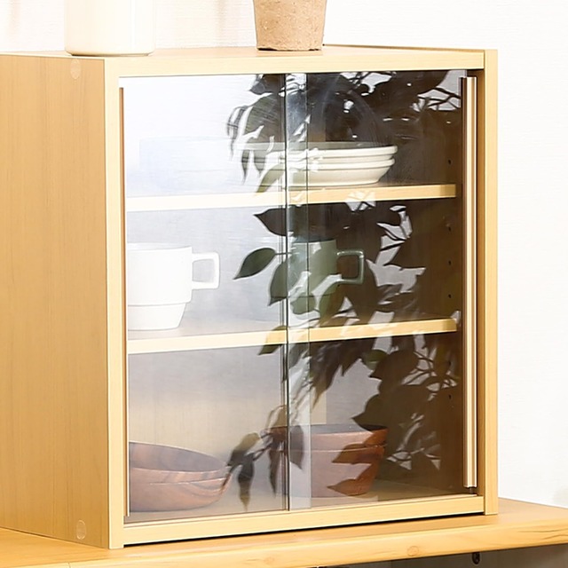 【特価セール】不二貿易 食器棚 キッチン収納 幅43×奥行29×高さ44cm ナチュラル ガラス扉 可動棚 組立品 81908