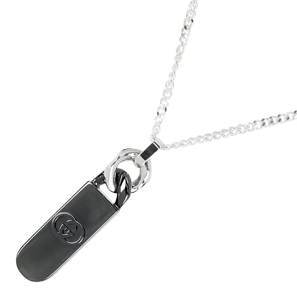 New GUCCI グッチ インターロッキングG ペンダント付き ネックレス スターリングシルバー ダークルテニウムトーン 新品