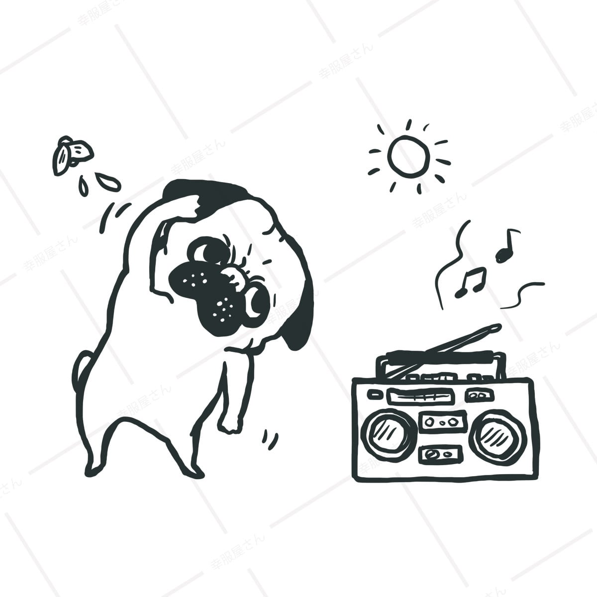 ラジオ体操 パグ Tシャツ dog60 犬 ブヒ パグ 好き 服 ゆるい イラスト