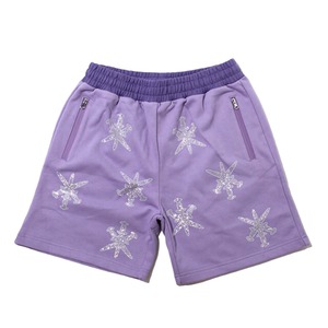【UNKNOWN LONDON】PURPLE PANEL MIX DAGGER RHINESTONE SHORTS